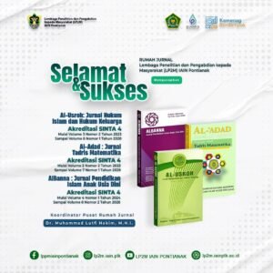 Poster pencapaian akreditasi SINTA 4 Al-Usroh, Al-‘Adad, dan Albanna IAIN Pontianak